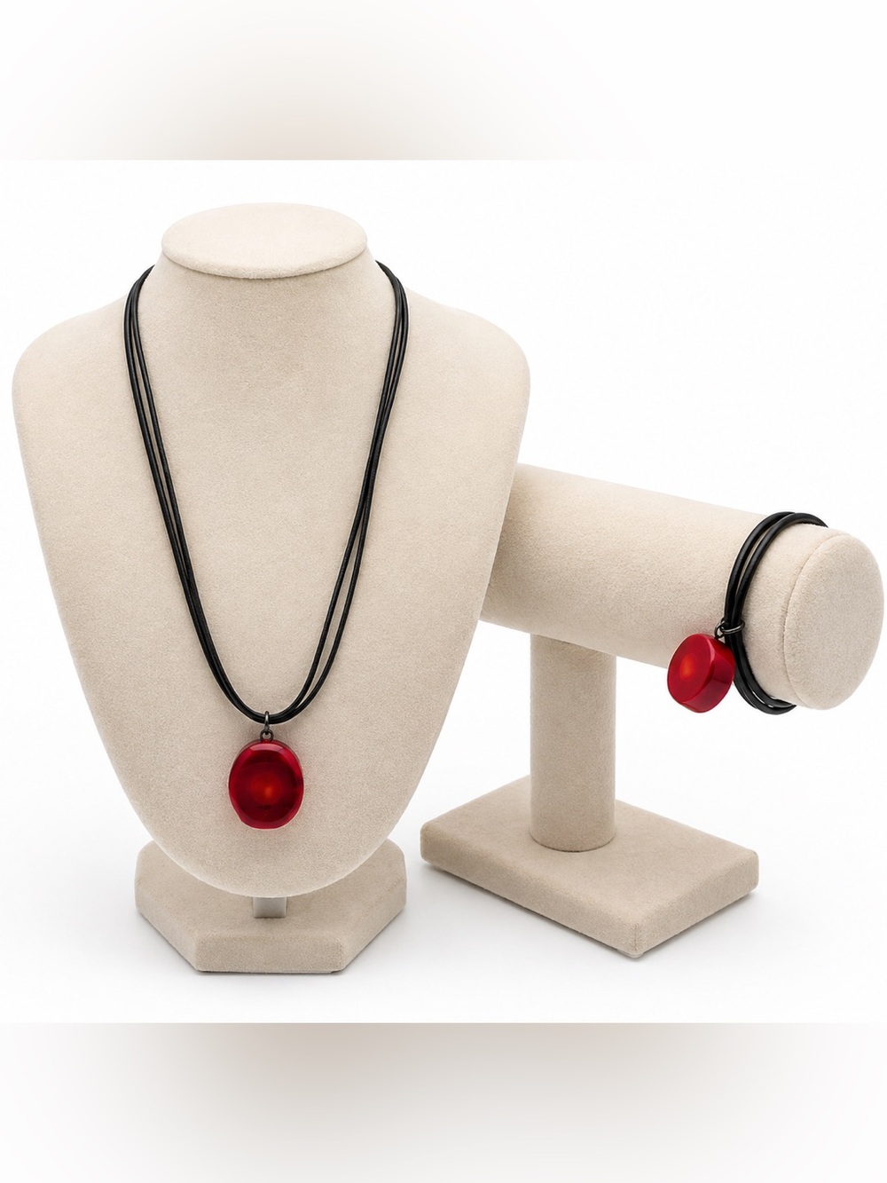 Red Resin Pendant Necklace and Matching Bracelet - Women Jewelry